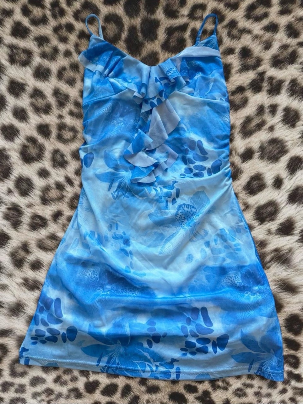 Blue floral ruffle mini dress